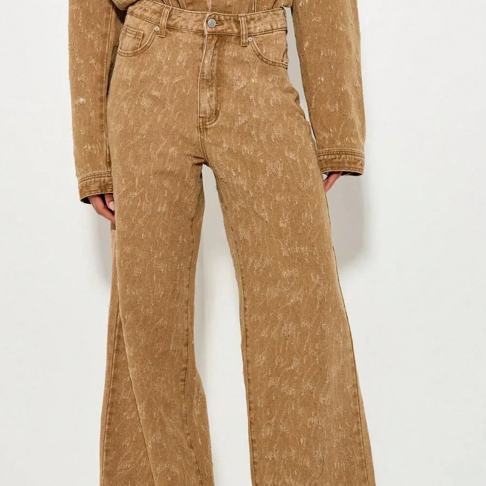 Brown Boho Women's High Rise Flared Bell Bottom Jeans